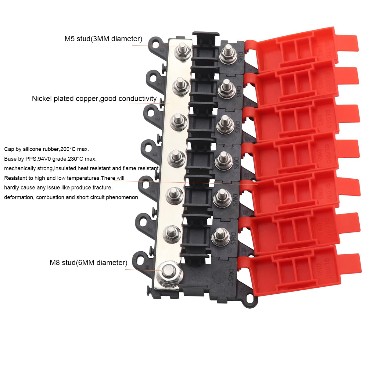 Portafusible de 6 Ranuras Midi para Vehículos, Caja de Fusibles de Latón, Distribuidor de Corriente para Autocaravana, RV, Barco, con Fusibles de 30A, 60A, 100A