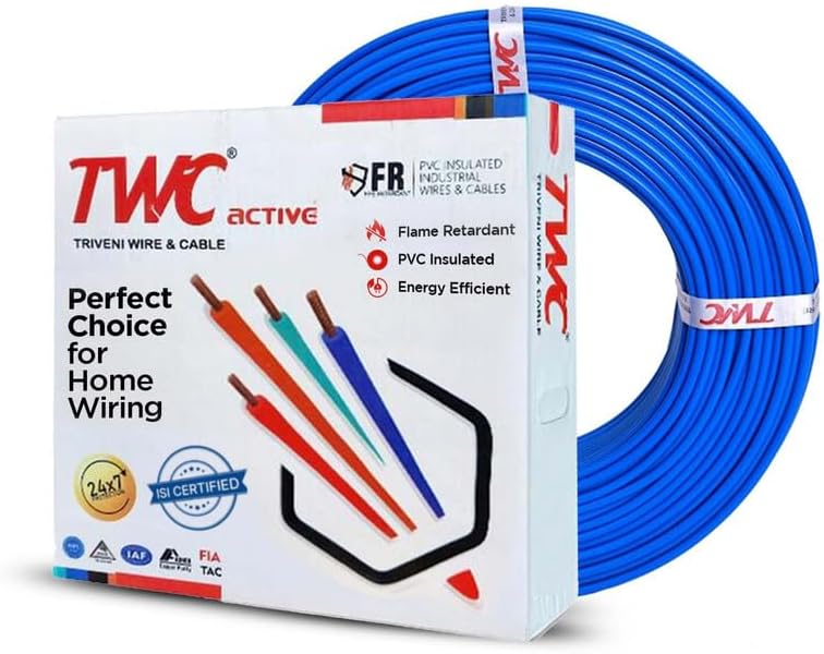 TWC Active Blue 0.75 SQMM 90 METER | Copper Wire | HRFR (Heat Resistant Flame Retardant) Lead-Free Cable | Low Smoke Halogen-Free Wire for Home & Industrial Electrical Wiring