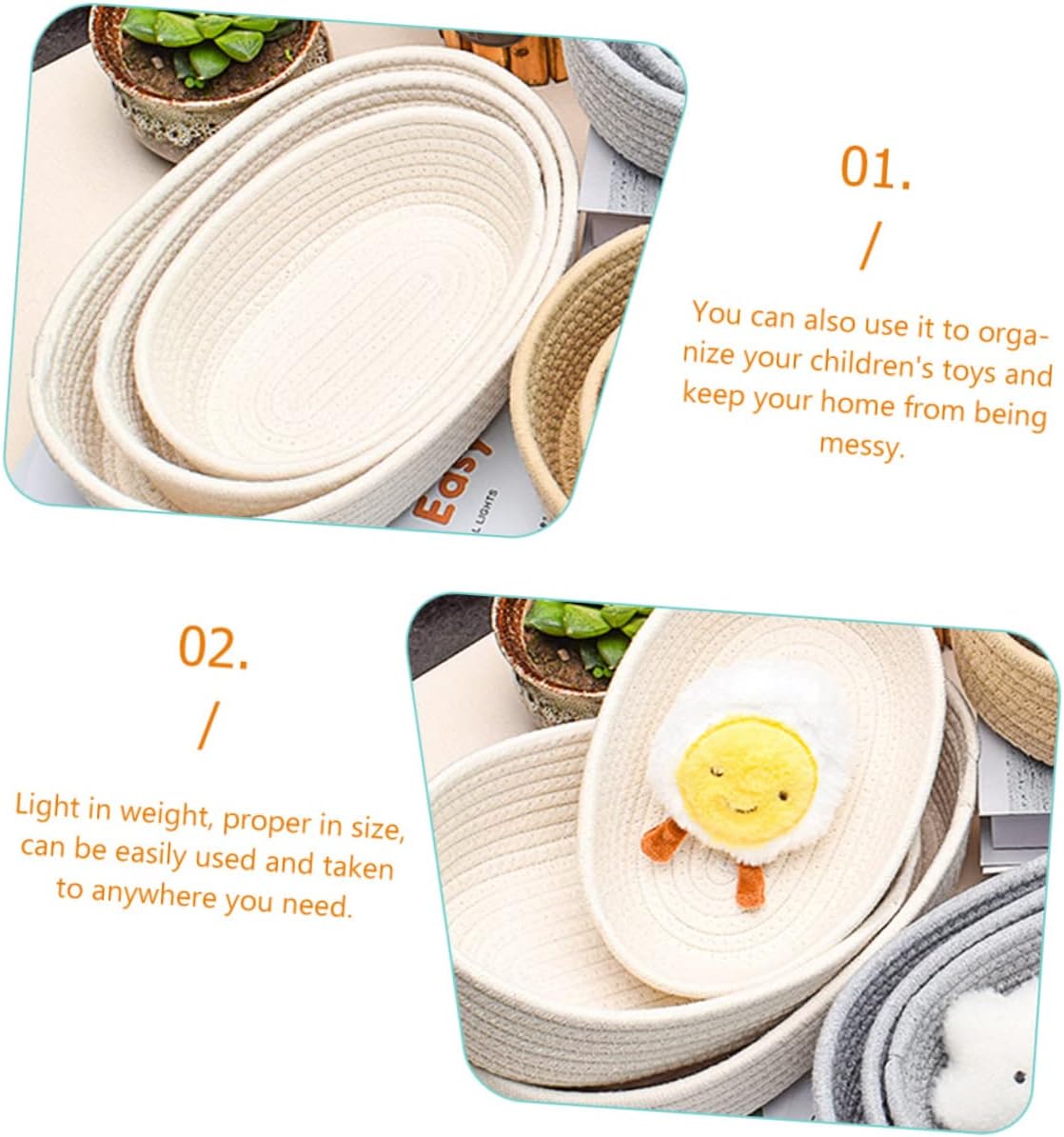 3pcs Rattan Baskets for Storage Woven Storage Bins Open Design for Books Magazines Toys Home Decor and Cosmetics