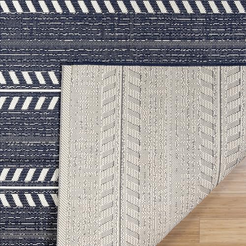 Gertmenian Indoor/Outdoor Flatweave Rug - 2x6 Runner, Stain & UV Resistant, Quick-Drying, Ideal for Deck, Patio, Poolside, Mudroom - Moran Striped Navy, White, 28005 - Thumbnail 5