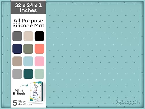 Miniatura 43 de Tapete grande de silicona para cuencos de comida y agua, 24 x 15 pulgadas, bordes elevados para evitar derrames, impermeable, protege el suelo