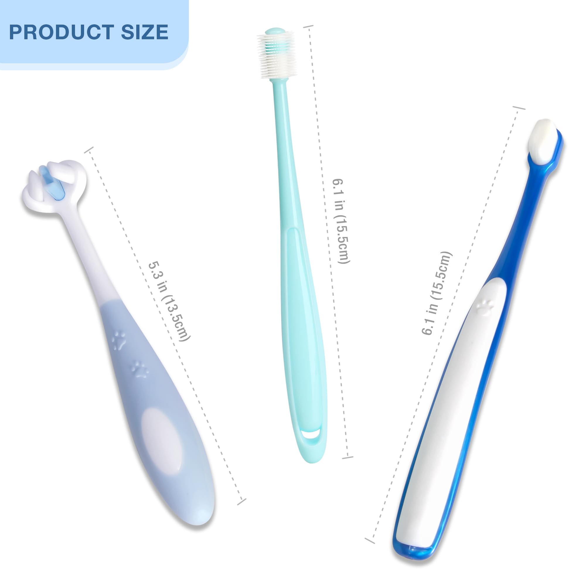 Kit di spazzolini da denti ultra morbidi per cani di razza piccola, in silicone 360, per cani e gatti, set di 3 diverse forme