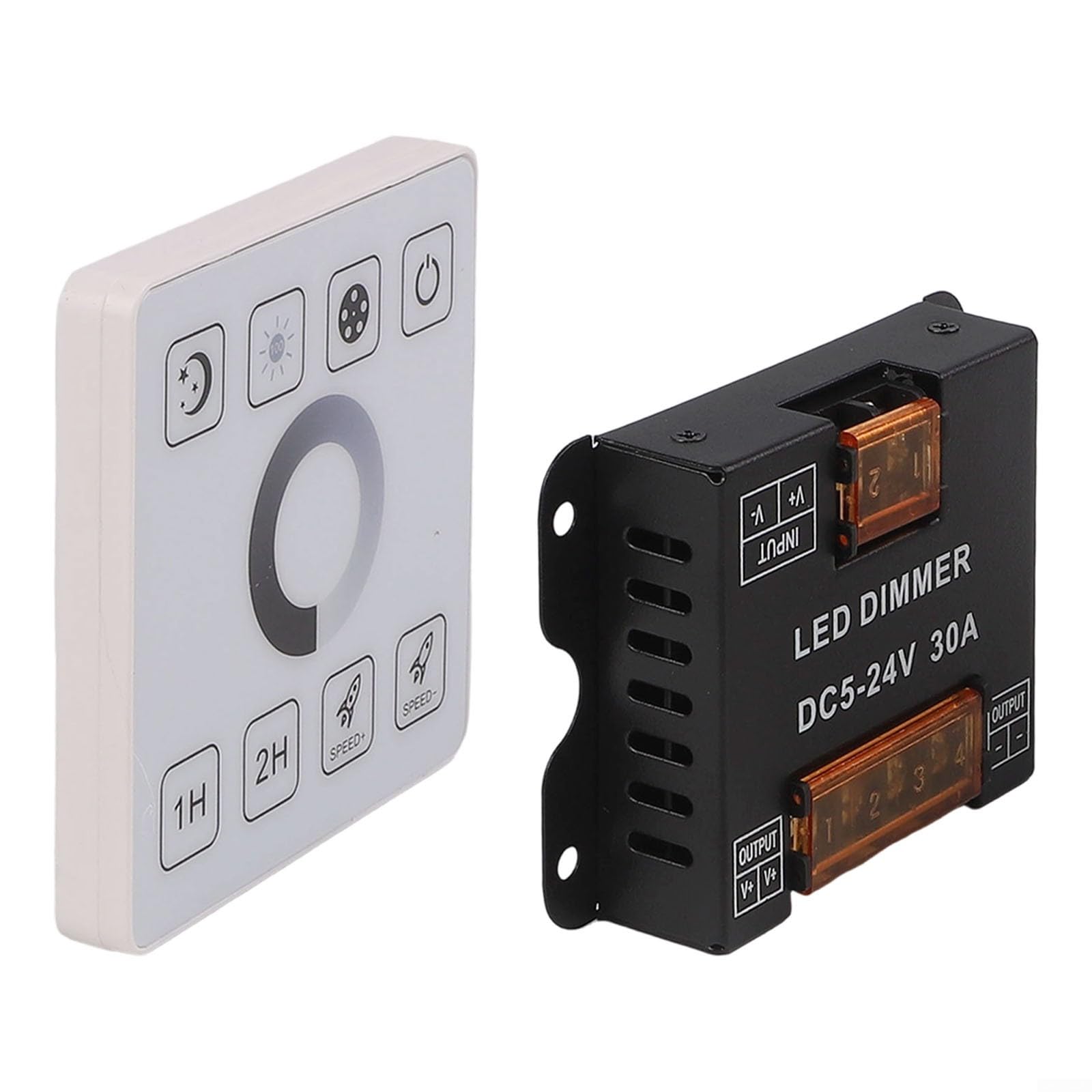 Touch Panel LED Dimmer Controller DC 5V-24V 30A for Monochrome LED Strip Lights with RF Wireless Remote, Wall Mount Ultra-Thin Design for Home Office Indoor Lighting Brightness Adjustment