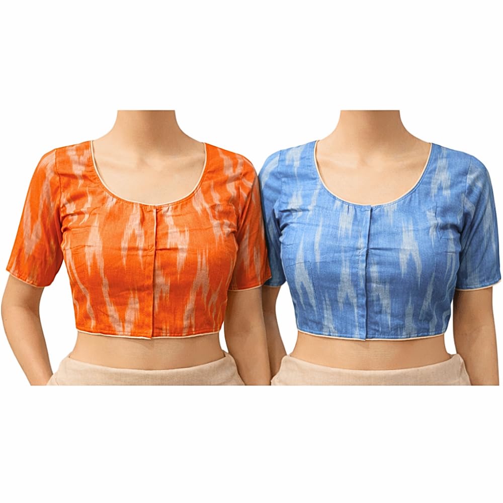 evariya Women’s Readymade Ikkat Cotton Saree Blouse for Women | Front Open Ethnic Printed Blouse, Short Sleeve | Comfortable Daily 310 313-picture-52