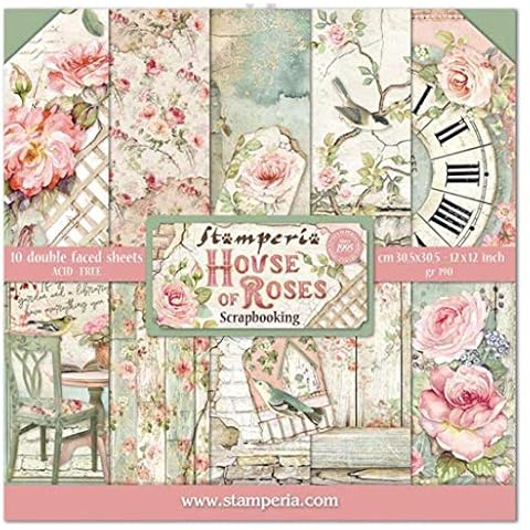 Stamperia International KFT House of Roses Paper Pad 10 Sheets Double-Sided, Multicoloured, 30.5 x 30.5 (12" x 12") Cover