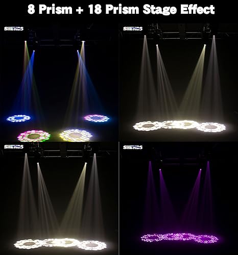 Miniatura 5 de SHEHDS Luces LED de cabeza móvil de 150 W, efecto de haz de 2.2, ángulo de haz de 14 gobos, 13 colores, focos de 818 facetas prisma DMX512 DJ, luz