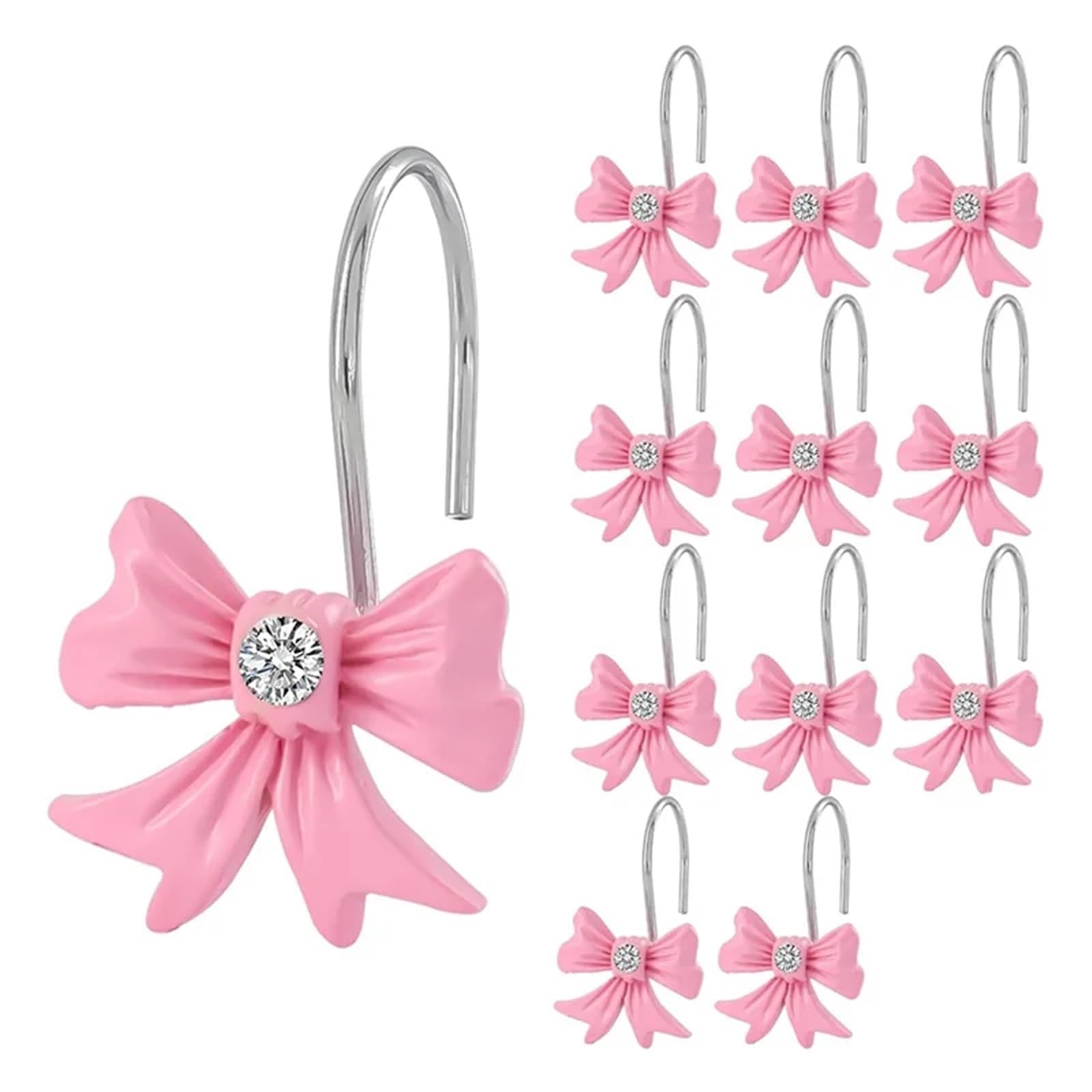 Ganci for tende da doccia con fiocco rosa, 12 pezzi, graziosi anelli decorativi, ganci in resina for il bagno