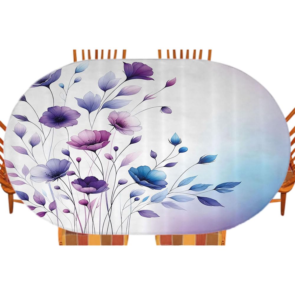 Nappe ovale violette de jardin et intérieur au motif floral cottage pour repas de famille