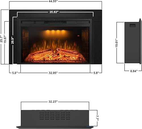 Miniatura 10 de Benrocks Insertos de chimenea eléctrica de 43 pulgadas, calentador eléctrico de pared empotrado y construido con sonido crepitante de fuego, luz