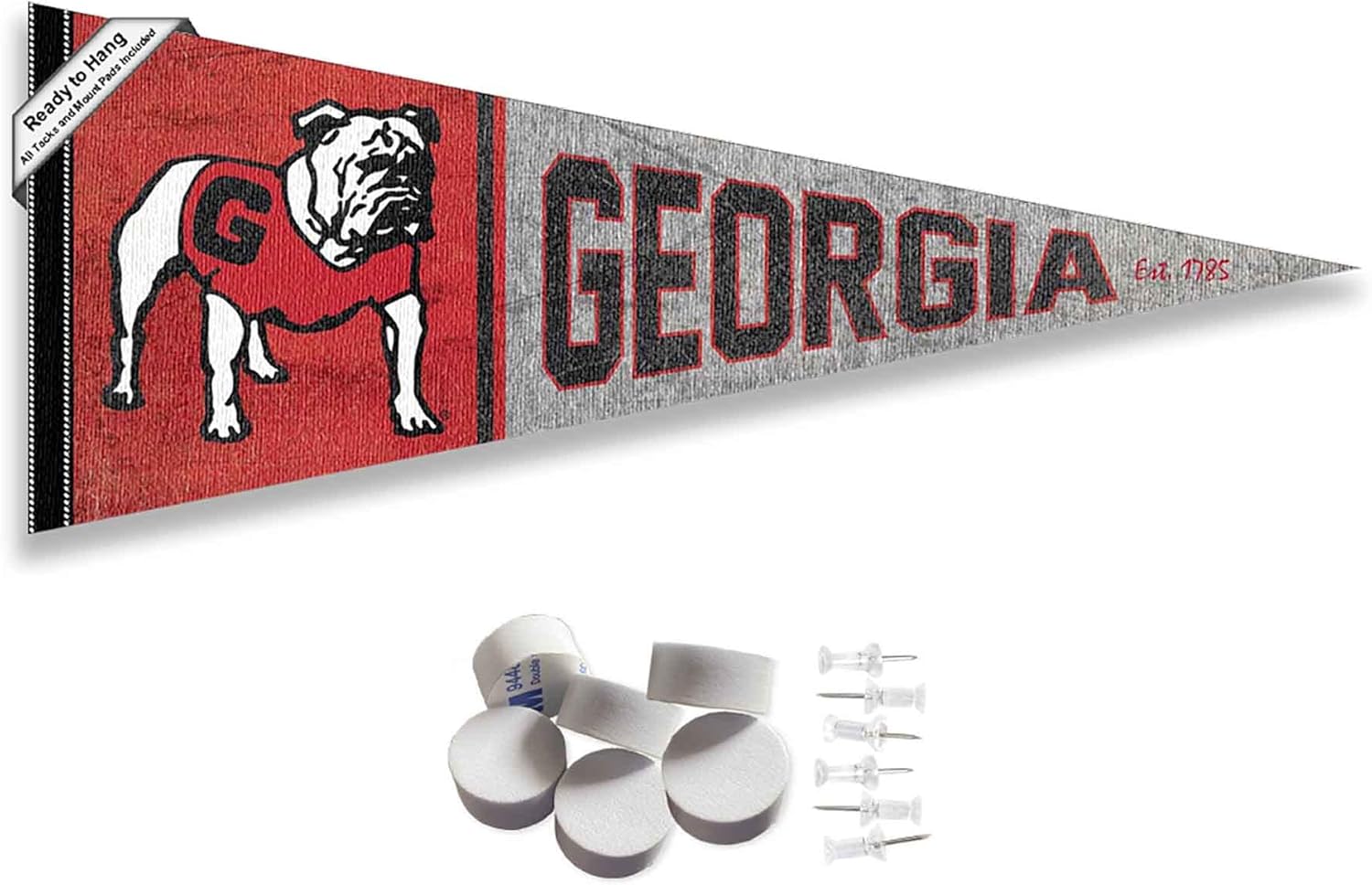 College Flags & Banners Co. Georgia Bulldogs Retro Throwback Vintage Pennant Flag and Wall Tack Mount Pads