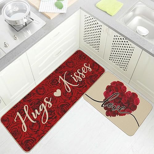 Miniatura 4 de AKM016 - Juego de 2 tapetes de cocina con diseño de corazón de amor decorativo para el día de San Valentín, 17 x 29 y 17 x 47 pulgadas