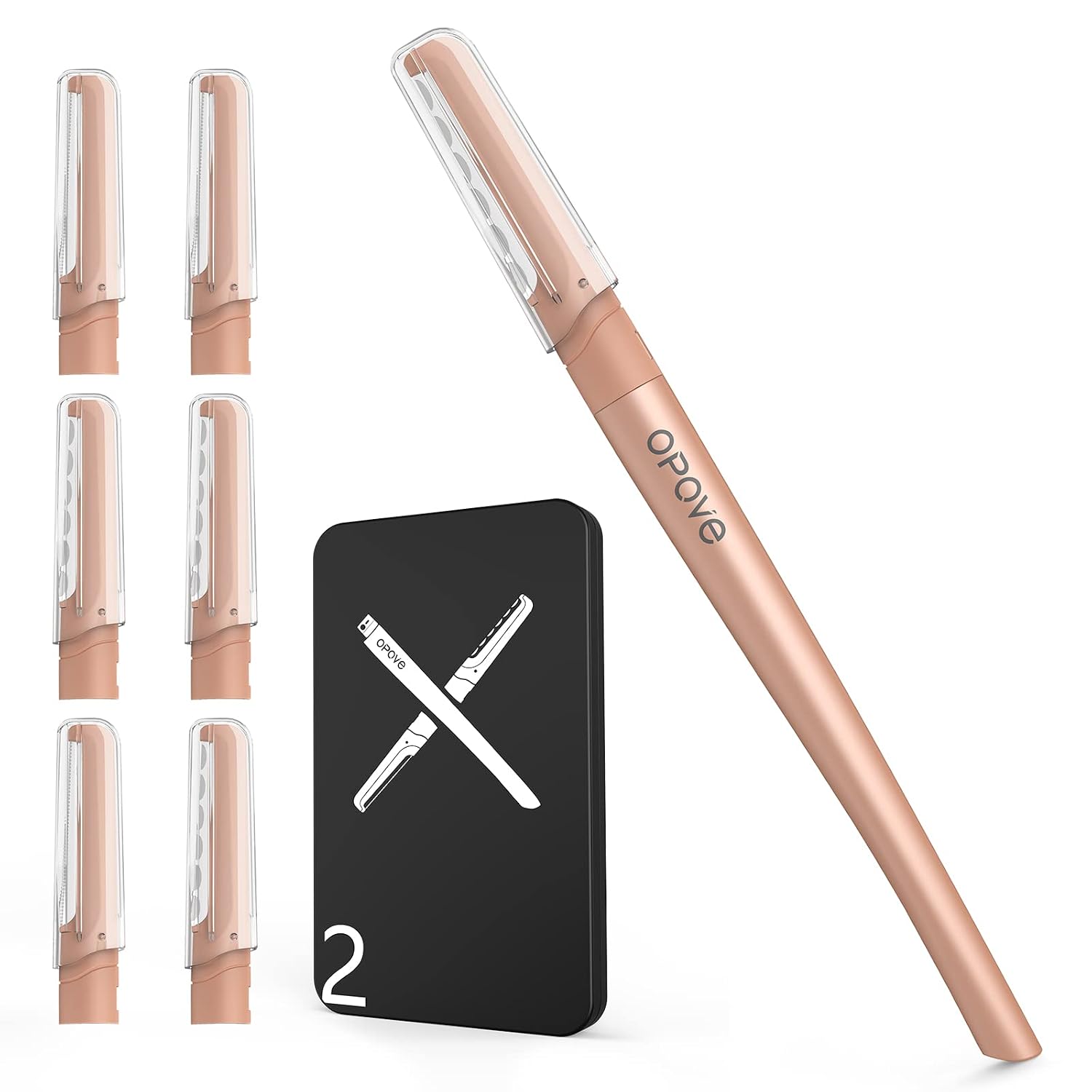 OPOVE Dermaplaning Tool Set,Professional Dermaplane Tools with 6 Refill Blades,Peach Fuzz Removal & Eyebrow Shaper–Face Shavers for Women,Facial Hair Razor Help Exfoliate and Smooth the Skin-Champagne