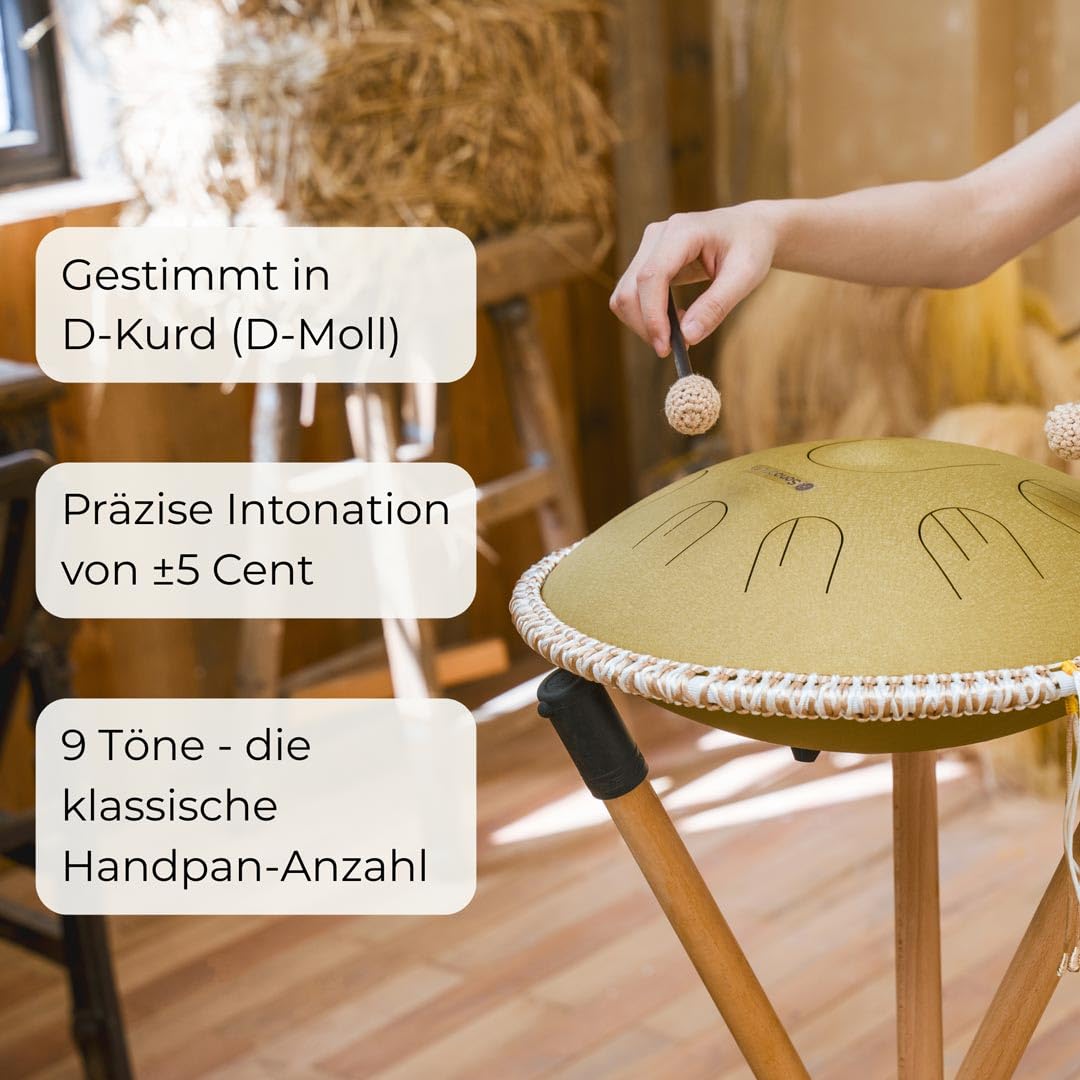 "Handpan Hybrid" - Zungentrommel/Steel Tongue Drum in D-Kurd - die handgefertigte Handpan-Alternative, 35,5 cm, 9 Töne, Schwarz - inkl. Tasche, Schlägel & Liederbuch