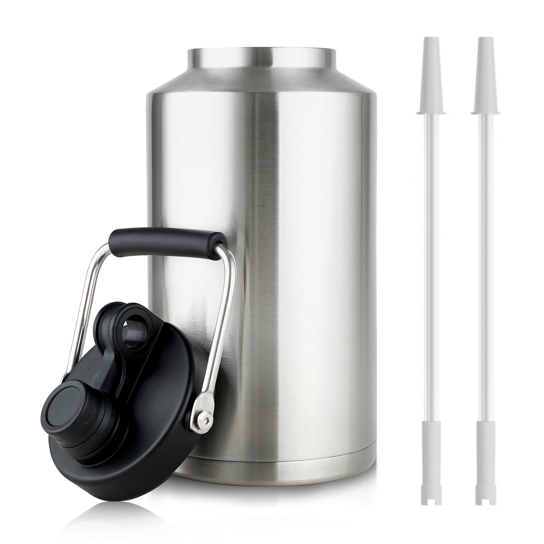1 Gallon Water Jug Bottle Insulated with Straw, 128oz Stainless Steel Water Bottle Jug Wide Mouth Double Vacuum Dishwasher Safe BPA Free for Hot & Cold Drinks Stainless Steels