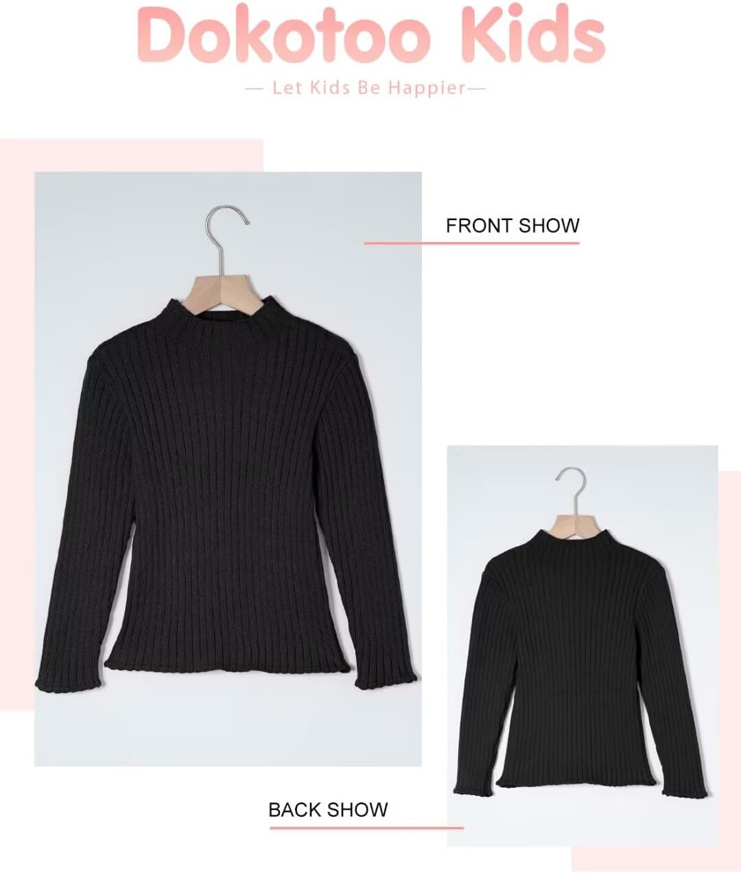 DOKOTOO KIDS Girls Turtleneck Sweater Kids Casual Long Sleeve Knitted Slim Fit Pullover Tops 7-15 Years