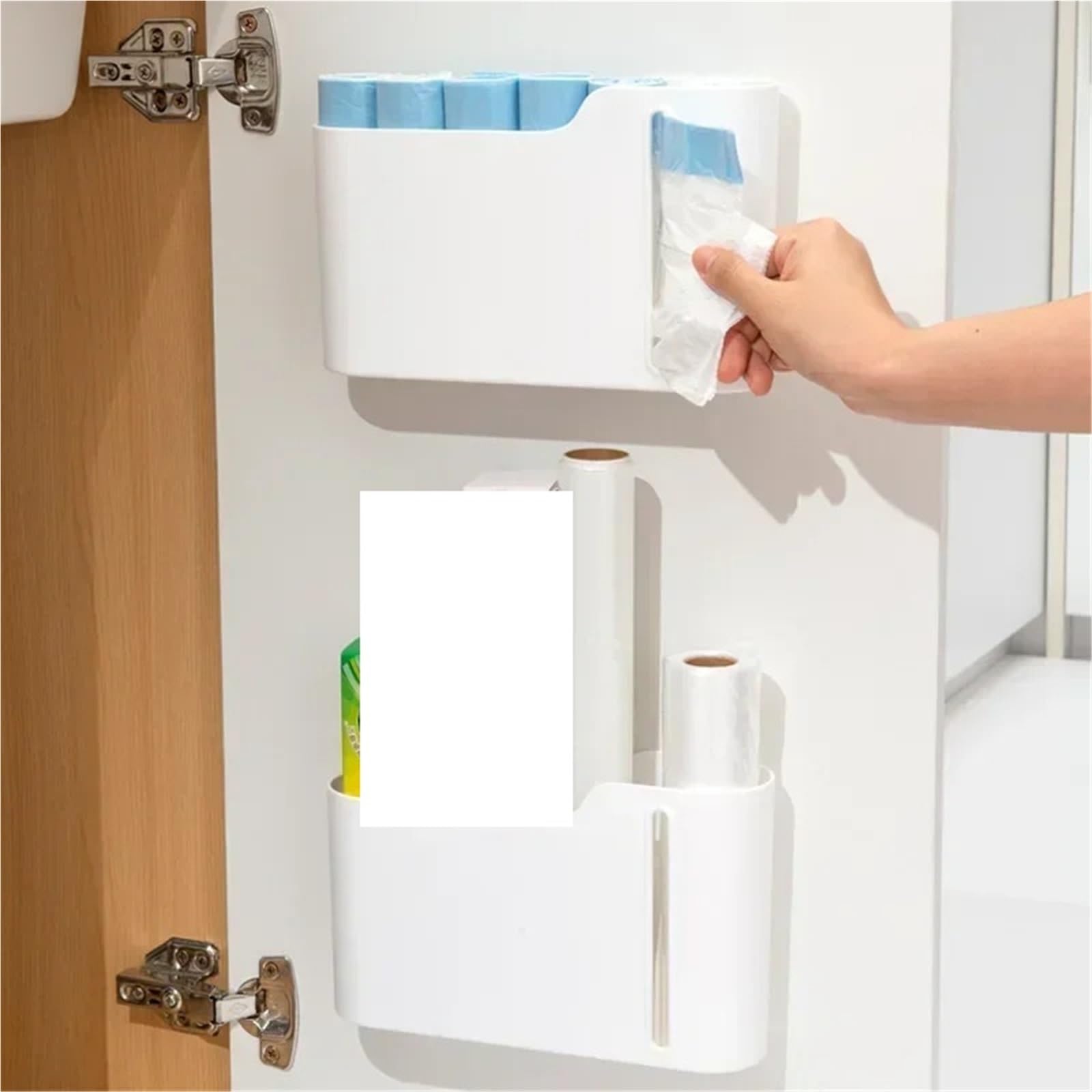 Caja de Almacenamiento Bolsas Basura, Caja montada en la Pared for Cocina, Puerta Armario Multifuncional, Organizador baño, 2 uds
