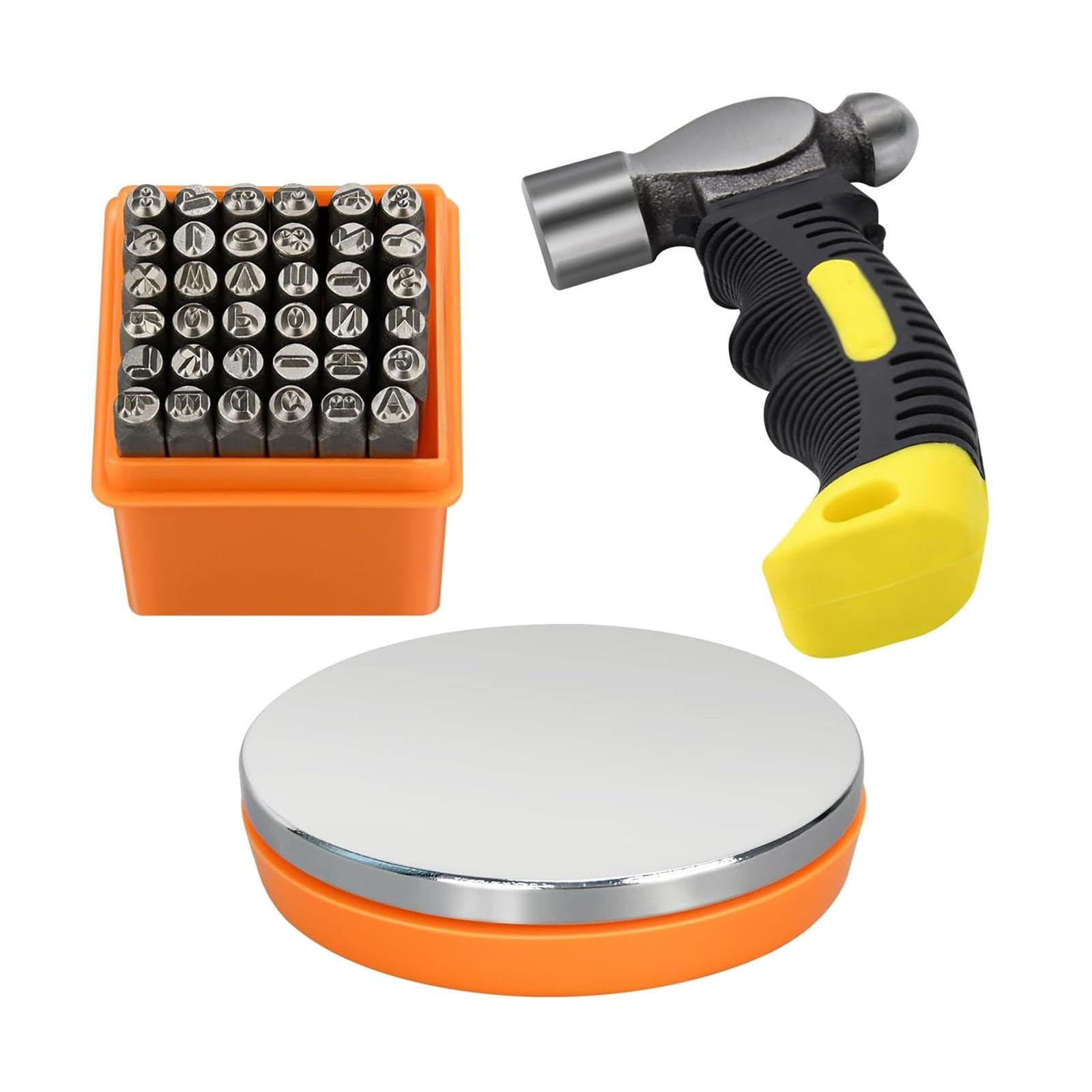 39 Teiliges Stanzwerkzeug Set Metall Stempelpresse Buchstaben Block Ziffern Mallet DIY Lederherz Punch für Bastelbedarf für Schmuckanfertigung Werkban