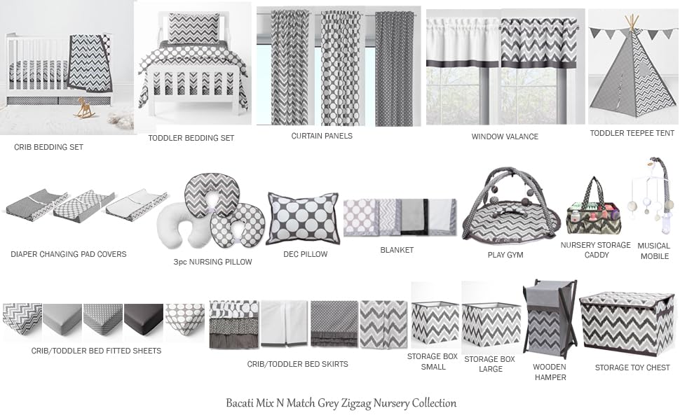 Miniatura 7 de Bacati - Falda de cama Mix N Match Pin Dots para cunaniños pequeños con volantes de polvo (gris)