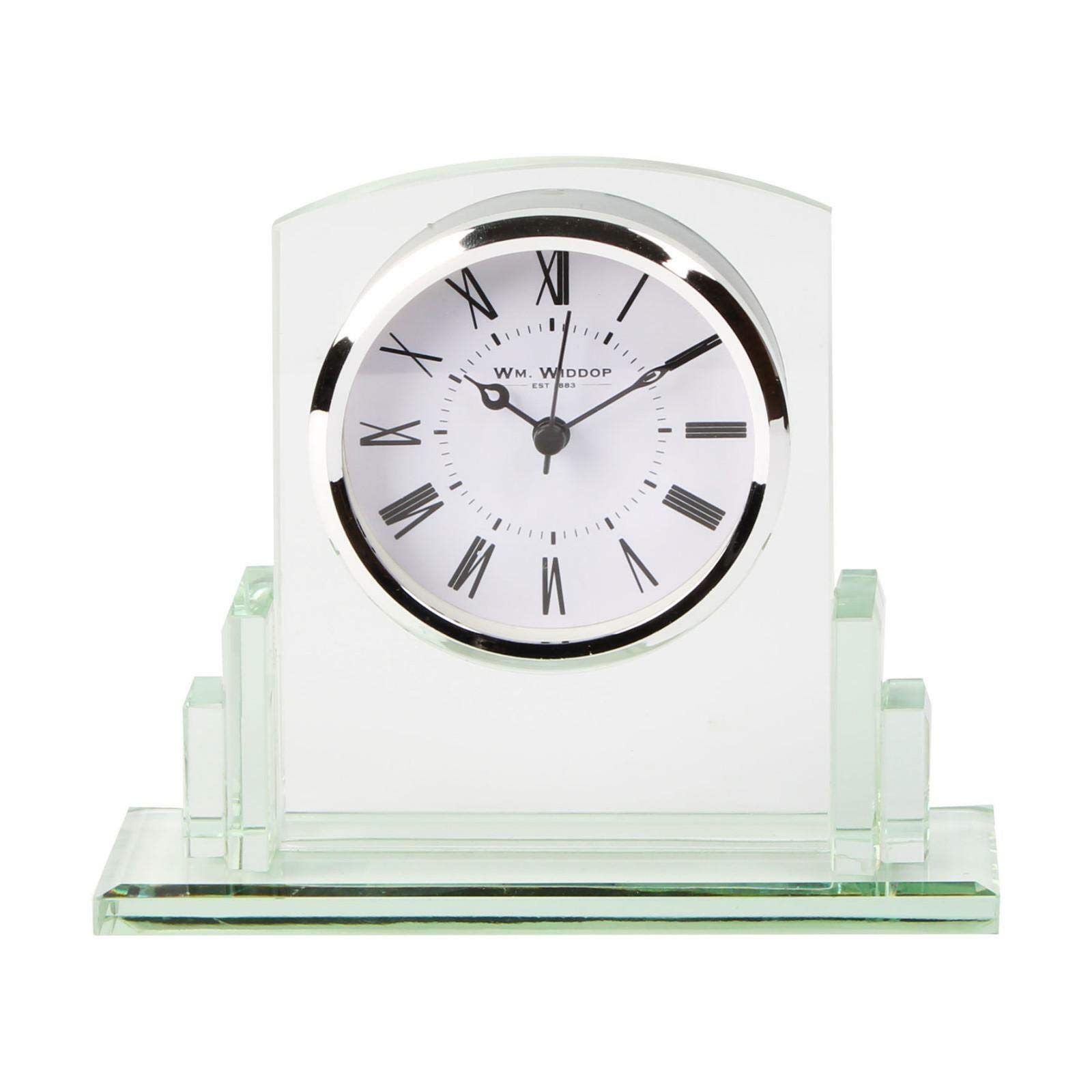 Pddw Silver Square Glass Mantel Table Clock Roman Numerals Contemporary 14Cm