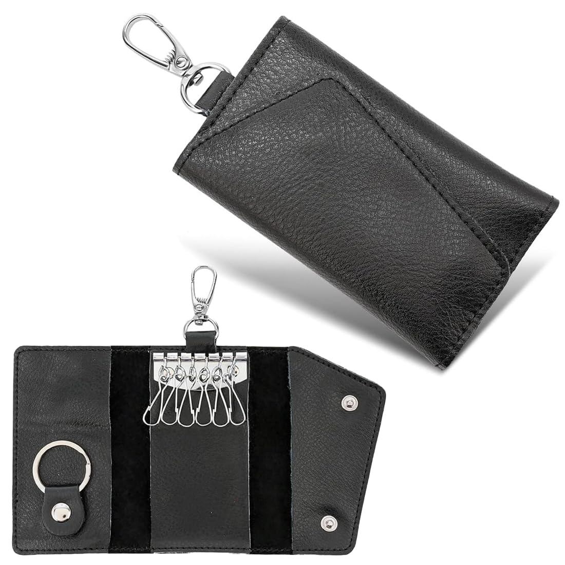 KSJEHW Estuches de Llave, una Llave de Moto o Coche y Unas Pequenas Llavero de Piel con Cremallera Organizador de Llaves Portallaves de Piel, Unisex bebé（Negro）