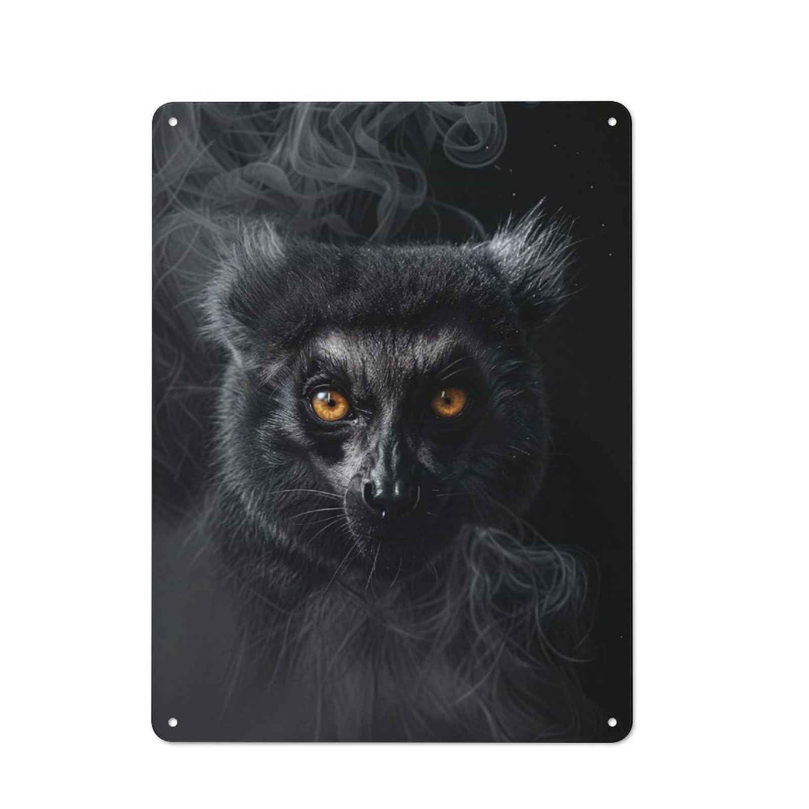Retro Metal Plaque 40x30cm Featuring Lemur in Black Smoke, Bistro Wall Plaque for Bakery, Diner, Cafe Or Family Room