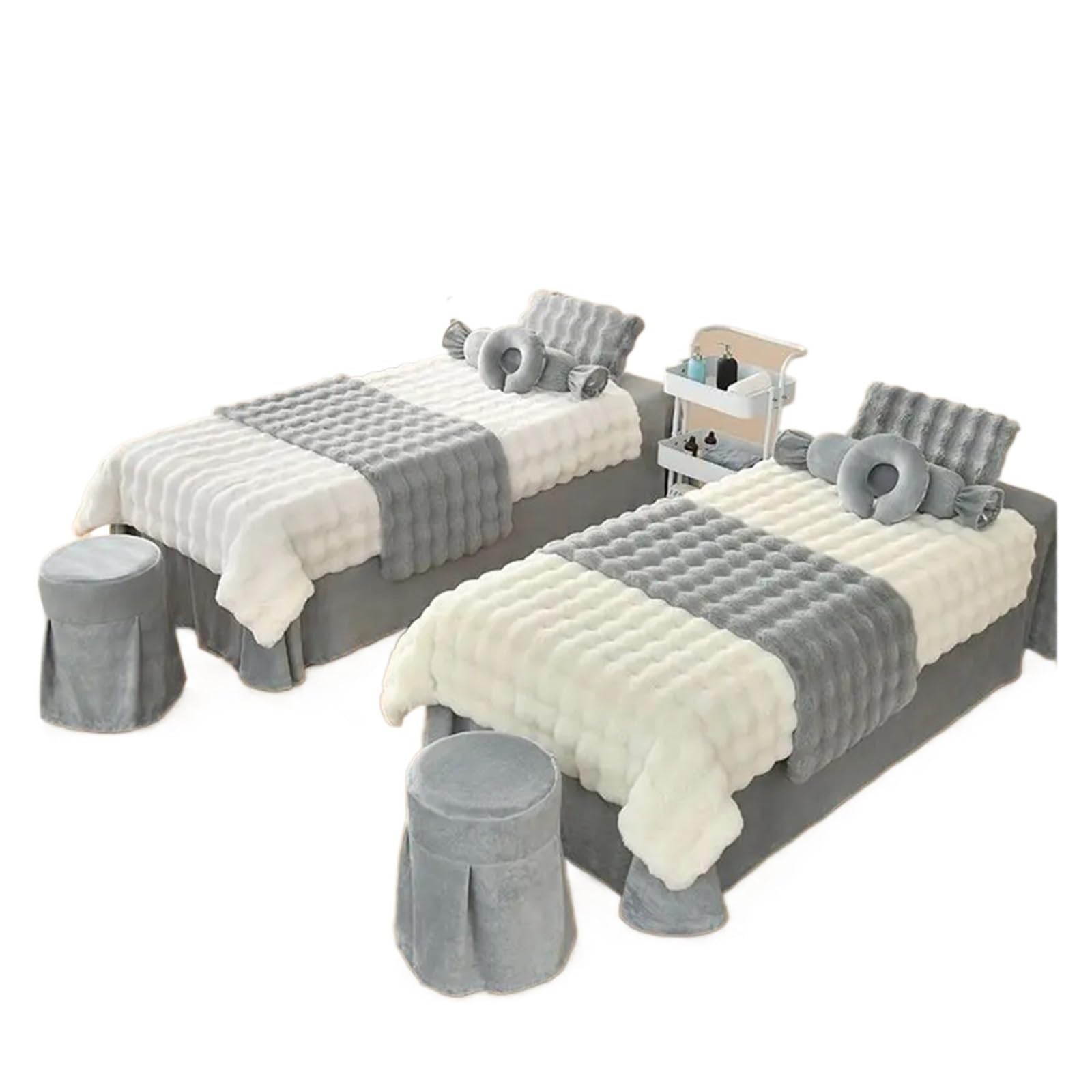 Beauty Salon Bed Cover Sets Soft Massage Spa Bedskirt Cover Beauty Salon 4pcs Bedding Sets(Bubble White Grey,190x70cm)