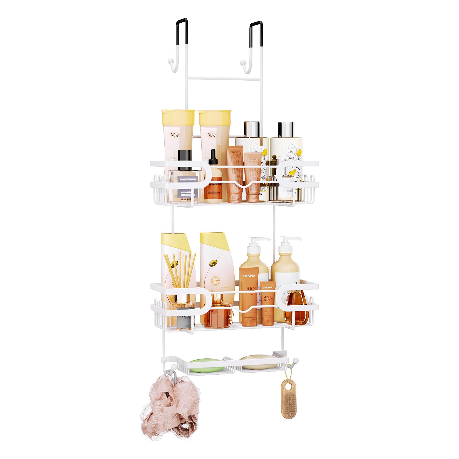 SWTYMIKI Shower Caddy Hanging - 3 Tier Over Door Shower Shelf With 16 Hooks and 2 Soap Dish, Rustproof Hanging Shower Organiser, Bathroom Storage Rack No Drill for Shampoo and Razor Soap, Black โ image 1