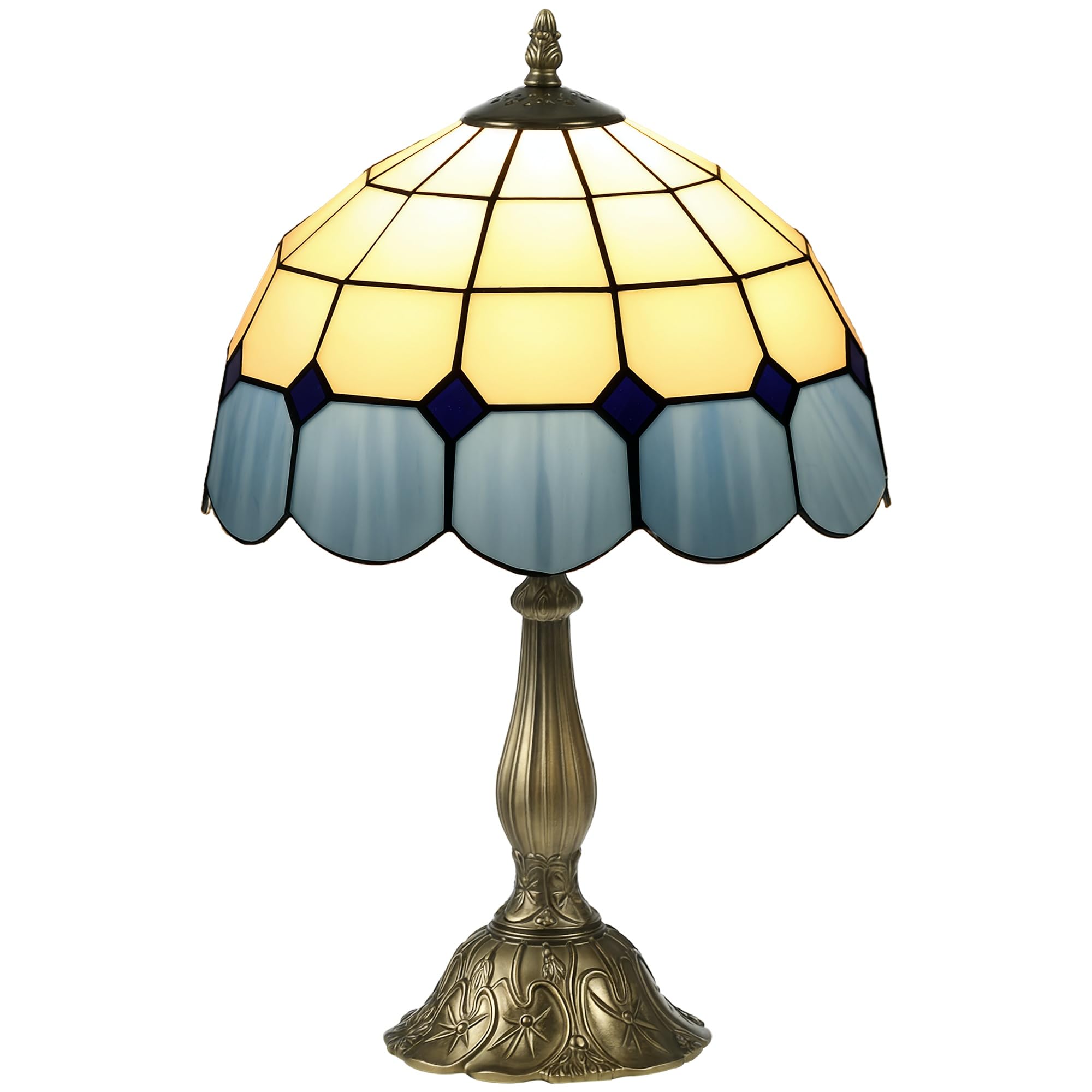 HOMCOM Lámpara de Mesita de Noche Estilo Tiffany Lámpara de Mesa Hecha a Mano Lámpara de Noche de Vidrio para Dormitorio Salón Ø31x48 cm Azul