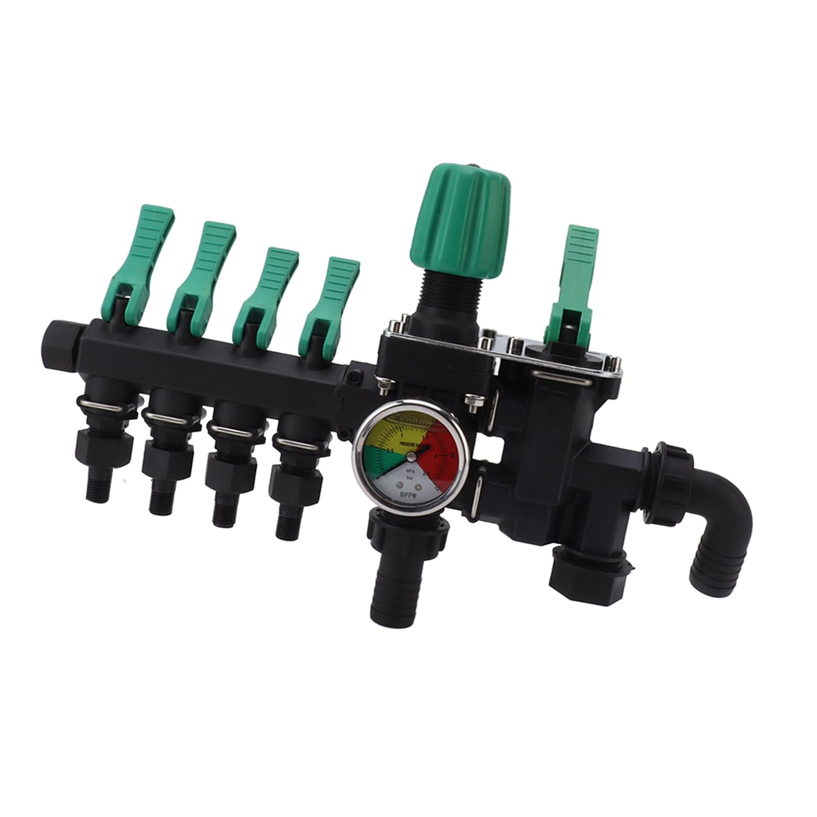 Omabeta Divisor de Manguera, Colector Premium de 4 Vías para Riego de Jardín con Manómetro, Resistente, Antioxidante