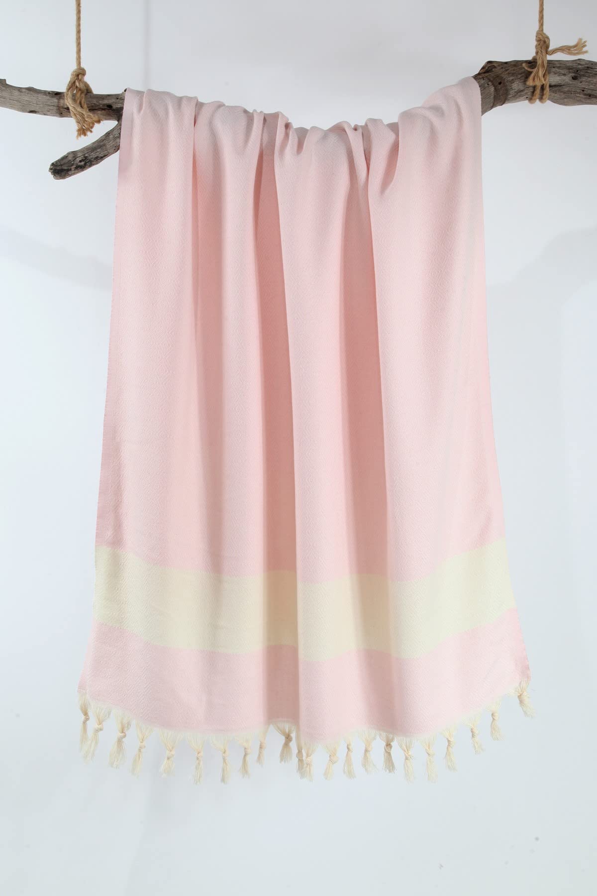 DUHALINE Turkish Beach Towel, Hand Loomed Bath Towel Turkish Peshtemal Super Absorbent Drying Quickly %100 Cotton Bath and Beach Towel Comfortable for Shower, Spa, Pool, Gym and Yoga (Powder Pink)