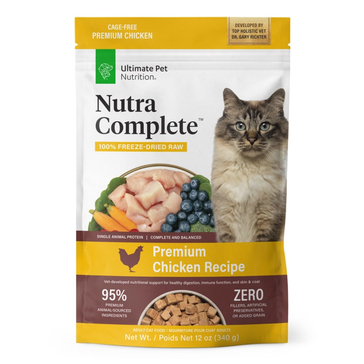 ULTIMATE PET NUTRITION Nutra Complete Premium Chicken Cat Food - Freeze Dried Chicken Feline Food (12 Oz)