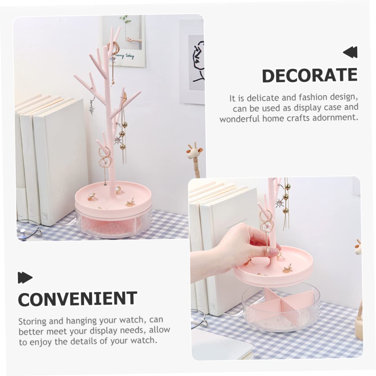 Sieraden Organizer Stand 6 Tier Ketting Organizer Houder Boom T Bar Sieraden Organizer Stand, Ketting en Armband Opknoping Display met Houten Lade(zwart