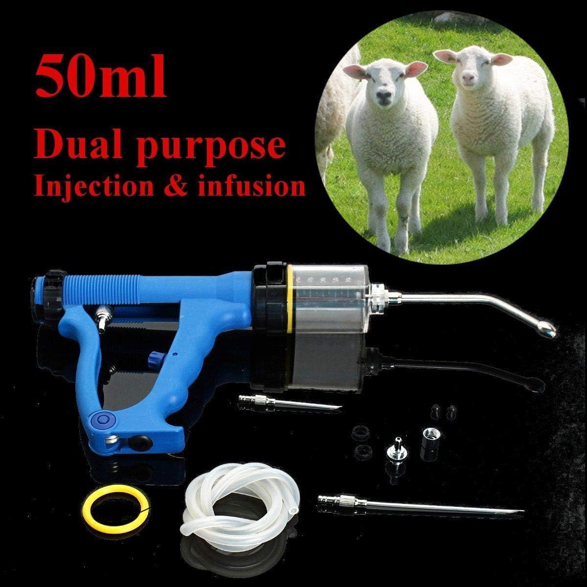 Continuous Drench Gun,50ml Stainless Steel Adjustable Continuous Drench Tool Vaccine Syringe