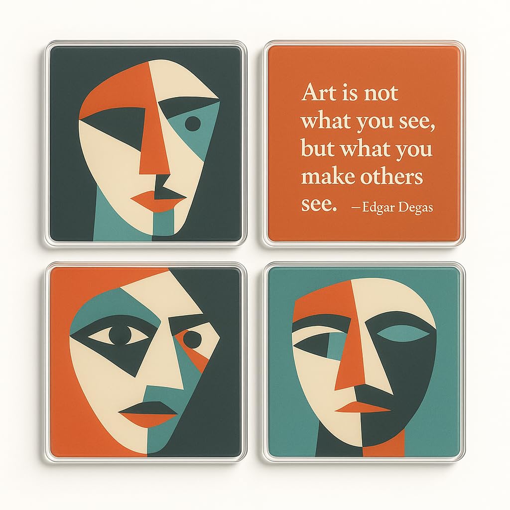 The Plum Penguin Cubist Harmony Acrylic Coaster Gift Set Of 4 - Art Inspired Decor - Vibrant Home Accessory For Art Lover Gift
