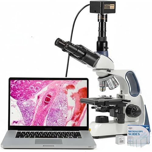 Swift Infinity-Corrected Compound Trinocular Microscope SW400, 40X-2500X Magnification, Infinity Achromatic Objectives, Two-Layer Mechanical Stage, with Swiftcam 10 Megapixel Camera and Slides