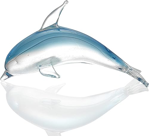SPI Home 58055 - Figura decorativa de cristal decorativo con diseño de delfín que brilla en la oscuridad, color azul turquesa