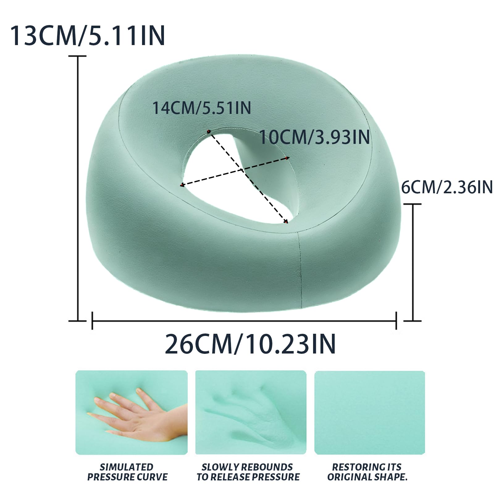Almohada de Masaje Facial Boca Abajo con Agujero - Reposacabezas en Forma de U con Espuma Viscoelástica - Ideal para Camillas de Masaje, SPA, Salones de Belleza y Uso Doméstico. (Verde)