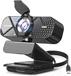 Webcam Full HD 1080P avec correction automatique de la lumière, microphone à réduction de bruit, couverture de confidentialité et objectif grand angle, caméra USB plug & play pour ordinateur de bureau/portable/Mac/PC, compatible avec Teams/Zoom/Skype/streaming
