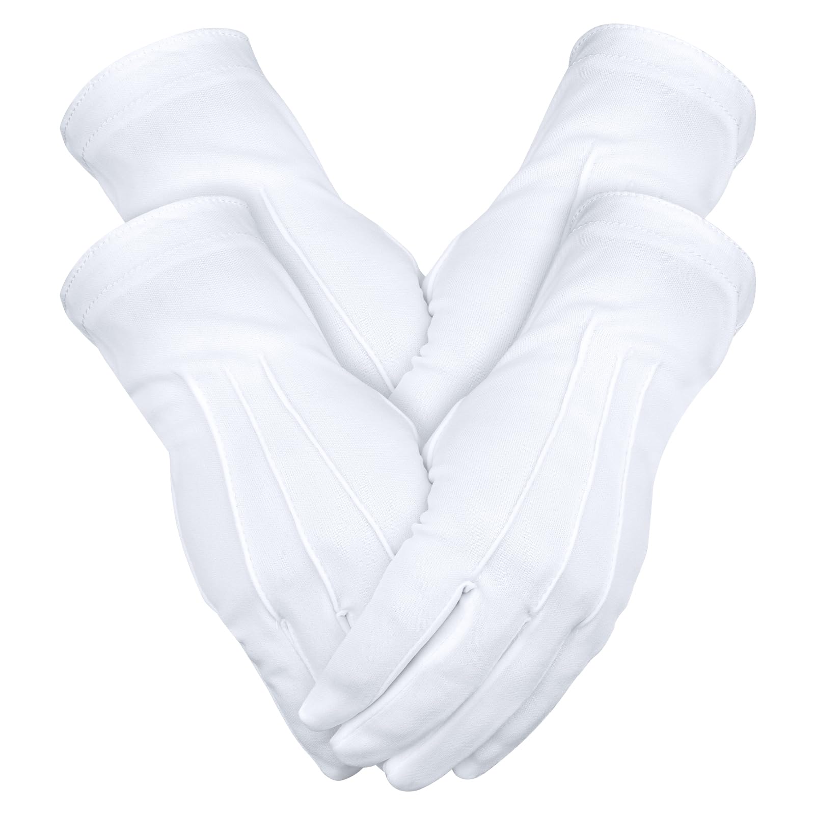 BEVTEE 2 Pairs White Gloves Men Marching Band Gloves with Snap Cuff for Art The Clown Magician Costume