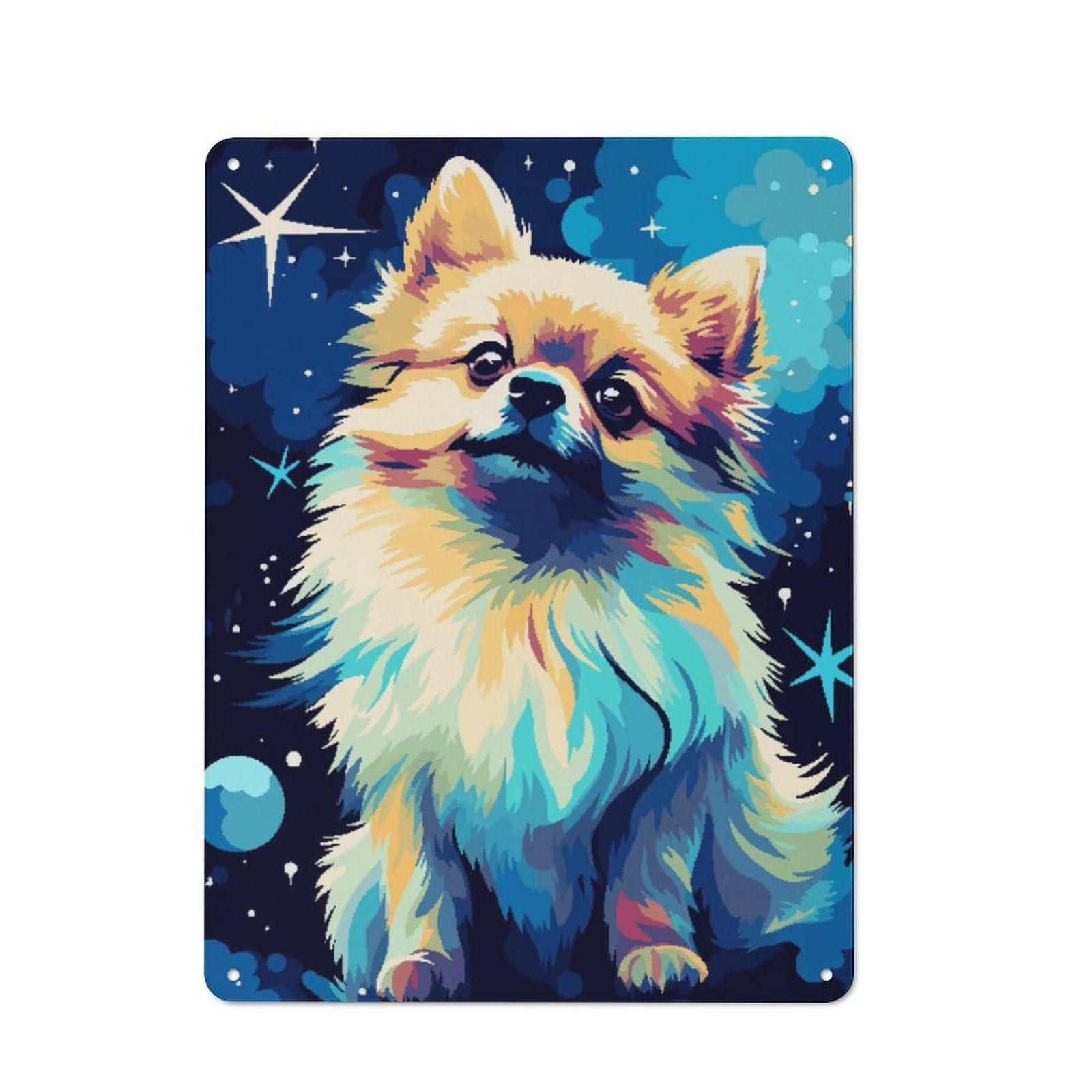 Junmoney Pixel Art Pomeranian Dog Vintage Tin Sign 40X30cm With For Garage Wall, Suited To People Furnishing A Garage
