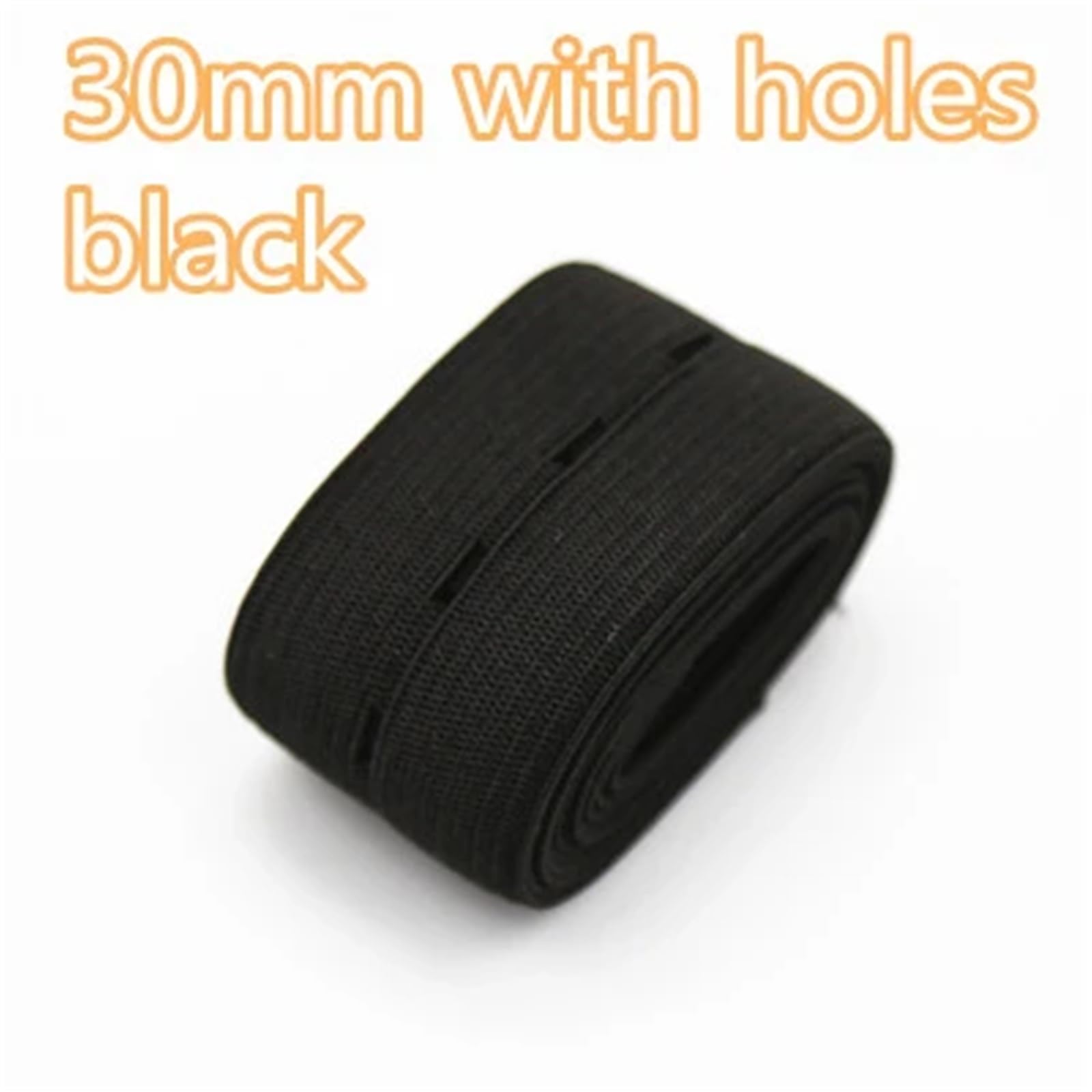 Elástico para coser 8 Uds accesorios de costura DIY 15mm 20mm 25mm 30mm agujero botón banda elástica blanco negro ojal pantalones cintura ajustable 5 metros(30mm black)