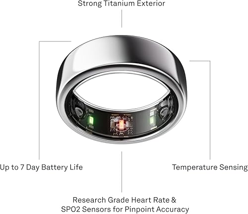 Miniatura 9 de Oura Ring Gen3 Horizon - Anillo inteligente, seguimiento del sueño, frecuencia cardíaca, rastreador de actividad física, 5-7 días de duración de la