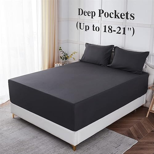 Miniatura 3 de ILAVANDE Juego de sábanas de 4 piezas de microfibra súper suave de lujo de hotel de microfibra de lujo súper suave de la serie 1800, sin arrugas y