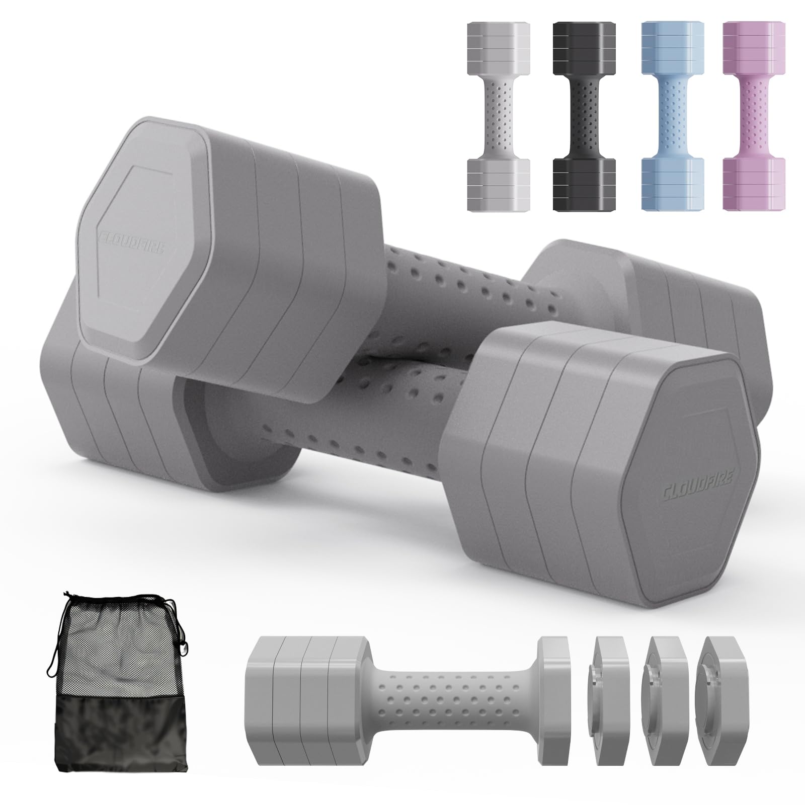 Cloudfire Adjustable Dumbbells Set,2 x 2.5kg Free Weights with Soft Grip Handle, 4-in-1 Weights Dumbbells Set,Hand Weights for Women Men,Adjustable Dumbbell Pair for Home Gym Fitness Training