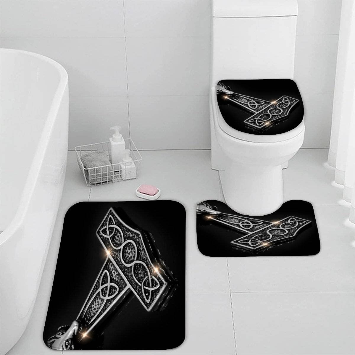 Genérico Alfombra de baño, alfombras de baño Negras escandinavas, Alfombra de baño de Lujo de Microfibra, Juego de alfombras absorbentes, Alfombrillas de baño vikingas Vintage, Alfombrilla de pedesta