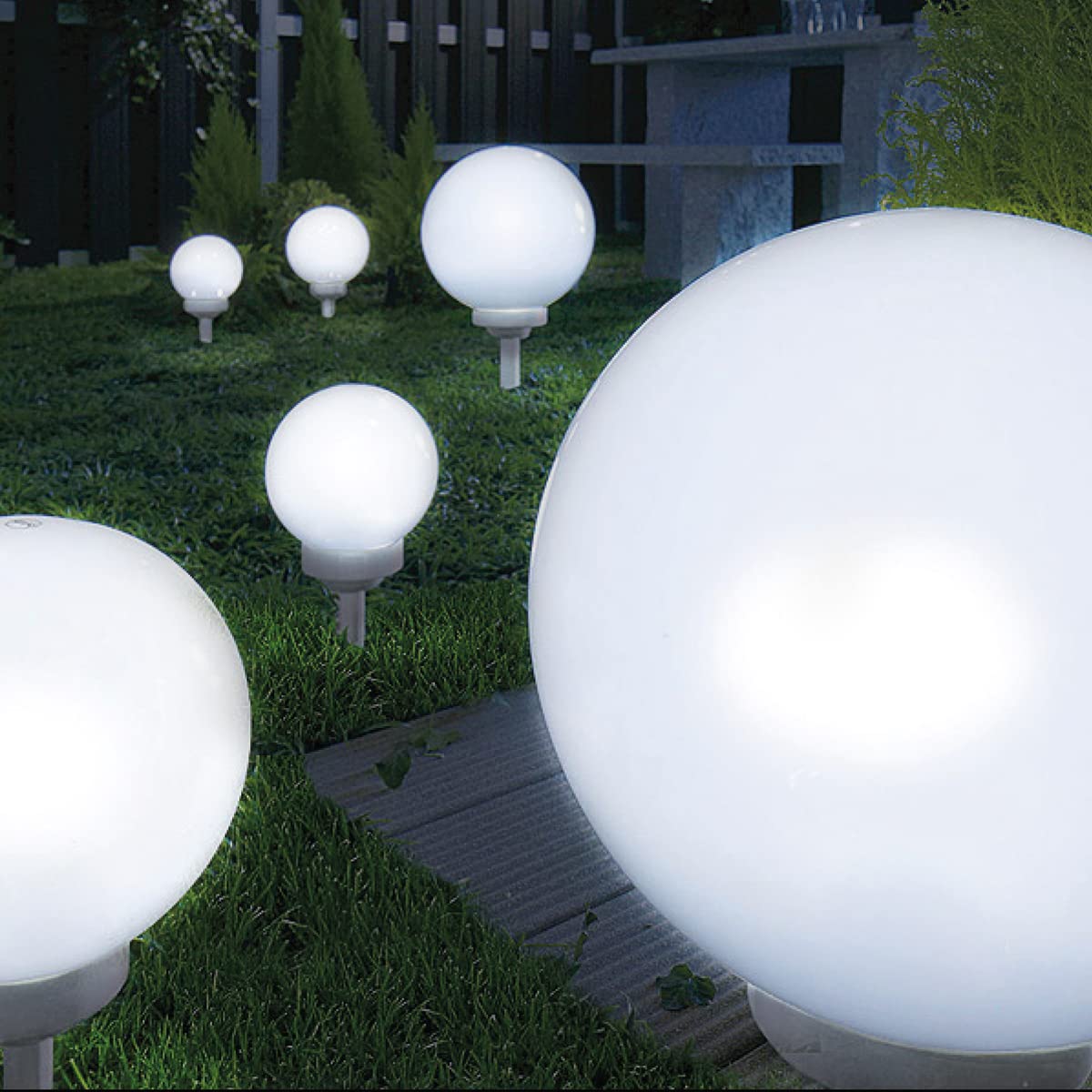 Lot de 2 Boule lumineuse solaire pour jardin, lampe LED de jardin, borne solaire, éclairage solaire d'extérieur - Diamètre 25 x Hauteur 67 cm