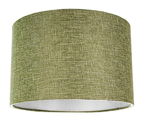 Contemporary and Sleek 12 Inch Olive Sage Green Linen Fabric Drum Lamp...