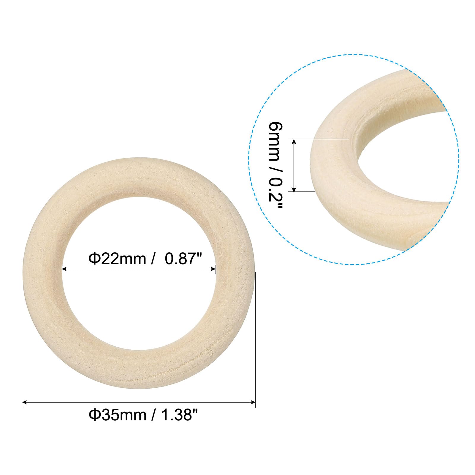 PATIKIL 35mm/1.4" Unfinished Wooden Rings, 10 Pack Natural Solid Wood Rings Circle for DIY Craft Ring Pendant Connectors Wood Color - Image 2