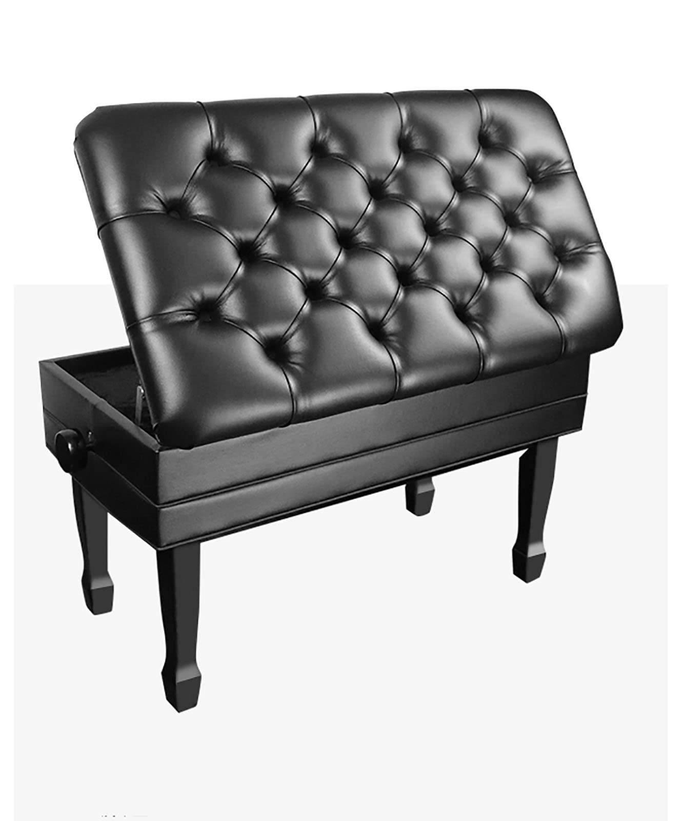RWRAPS Klavierhocker, Klavierhocker mit Stauraum, höhenverstellbare Duet-Keyboard-Bank mit gepolstertem Sitz aus weichem Kunstleder, 84 x 47 x 49–59 cm, Schwarz