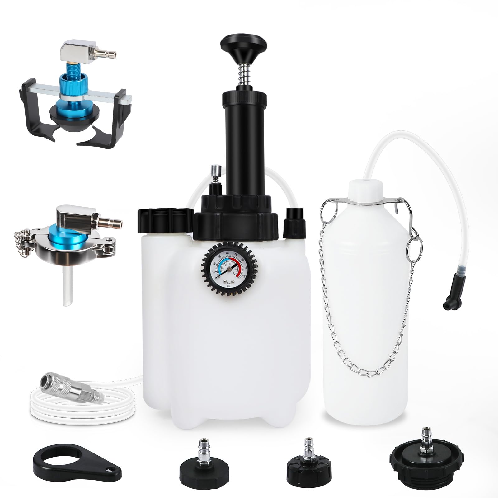 Spurgo freni 3L Dispositivo per la sostituzione del liquido freni Set di spurgo freni per auto con contenitore di aspirazione da 1 litro 4 adattatori e adattatore universale per spurgo freni